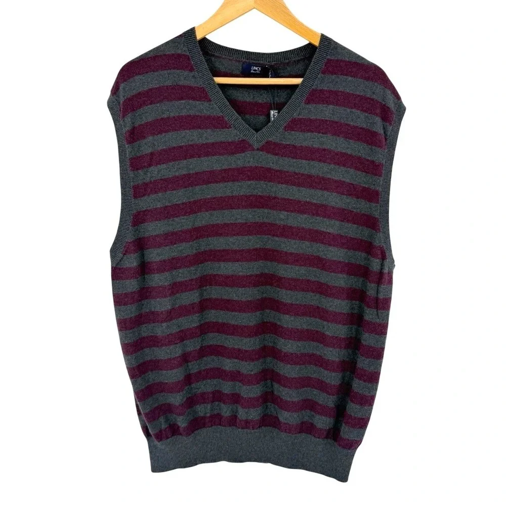 NEW LINCS Mens XL Sweater Vest Cashmere Blend Striped V-Neck Golf Preppy Luxury‎